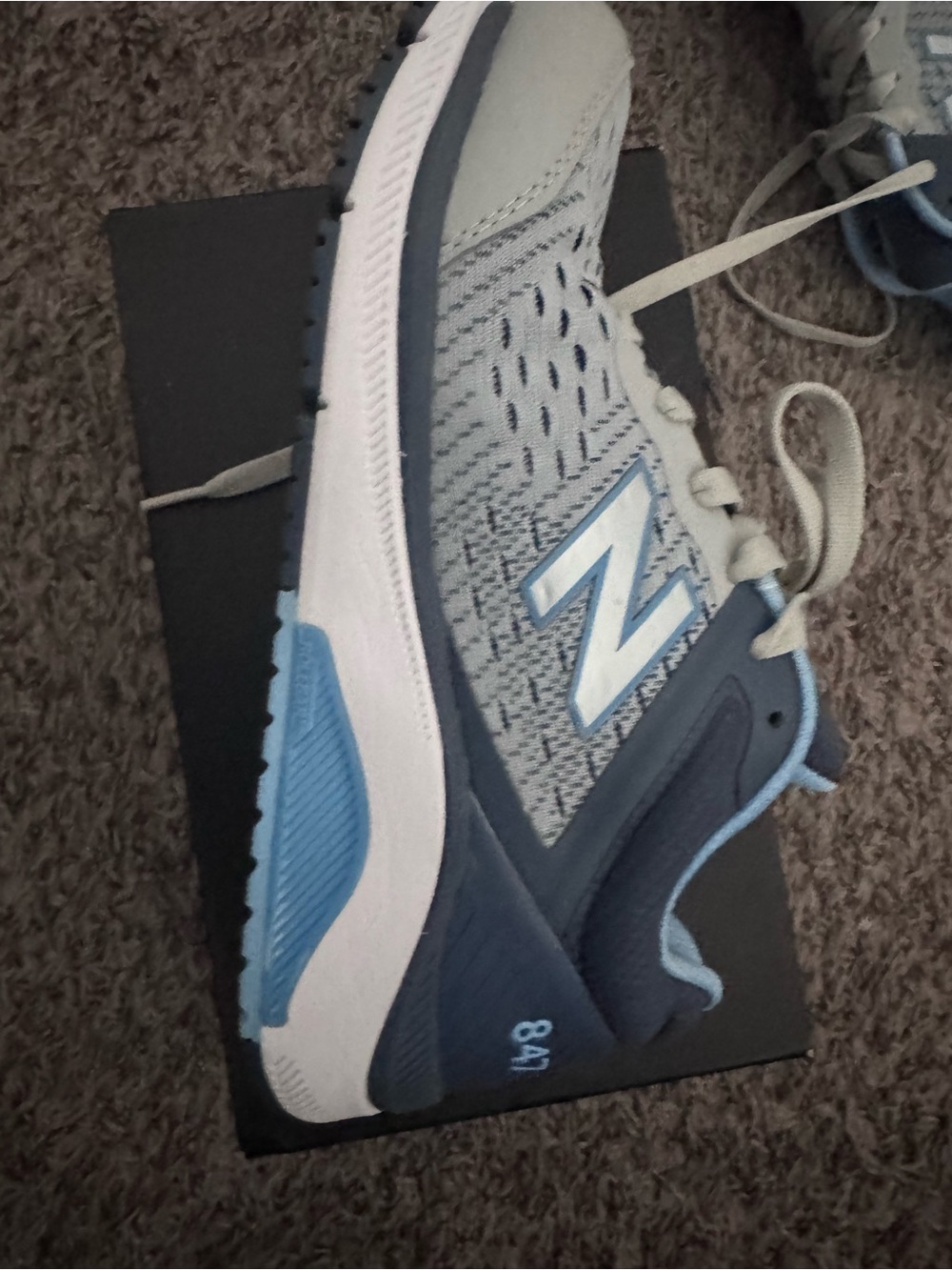 New Balance Kids Grey and Light Blue Athletic Sneakers